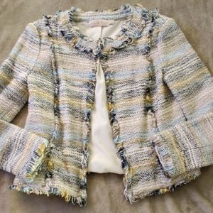 Tory Burch Greer Fringed Crop Tweed Blazer Size XS
